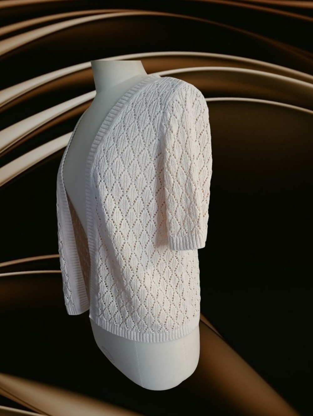 Christopher & Banks Cream Open-Front Short Sleeve Cardigan - Picture 3 of 7